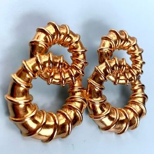 Vintage Krementz Gold Tone Stud Stacked Interlocked Hoops Pierced Earrings
